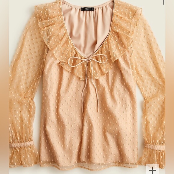 J. Crew Tops - J CREW Ruffleneck Top in Clip Dot